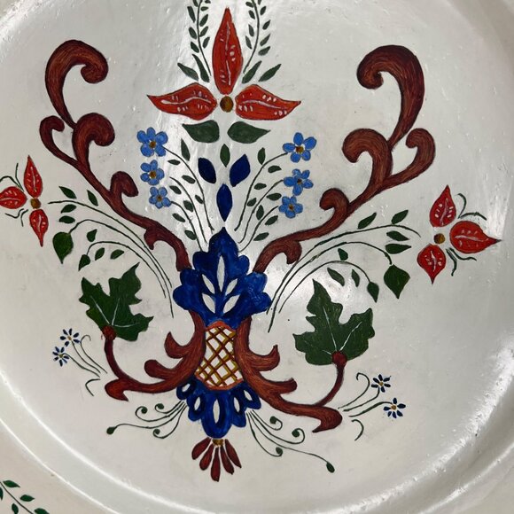 1949 Norwegian Rosemaling Hand Painted Folk Art Decorative Wooden 12" Plate - Picture 3 of 11